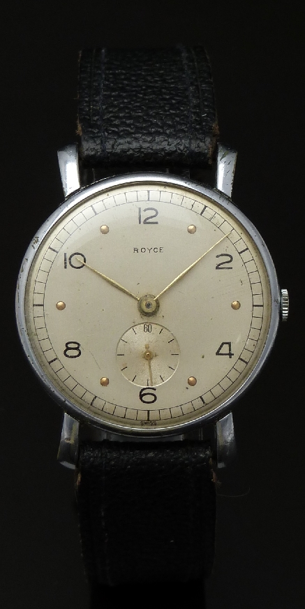 Royce gentleman's wristwatch with inset subsidiary seconds dial, gold hands, black Arabic