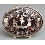 18th century silver mounted tortoiseshell pique ware and mother-of-pearl inlaid snuff box, the lid