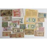 A small collection of used overseas banknotes to include Egyptian, Chinese c1945 etc, together