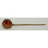 Victorian stick pin set with a rose cut citrine