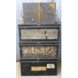 Four metal trunks, largest W67 x D52 x H45cm