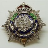 Royal Army Service Corps gold brooch set with enamel and diamonds