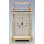 Late 20thC English silver plated carriage clock, J Horton and Son, London to enamel Roman dial,