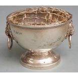 Garrard hallmarked silver twin handled rose bowl with lion mask handles, Birmingham 1971, width