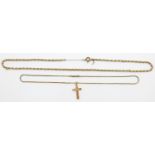 Victorian 9ct gold cross (0.6g) and a yellow metal Victorian chain 7.8gm, 22cm drop