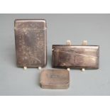 Two hallmarked silver card cases and a snuff box, height 5cm, weight 29g