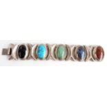 Mexican silver bracelet set with agate cabochons, marked Mexico 925