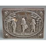 Edward VII hallmarked silver snuff or trinket box with embossed lid, Birmingham 1901 maker