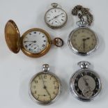 Continental silver pocket watch marked 800 together with four keyless winding pocket watches