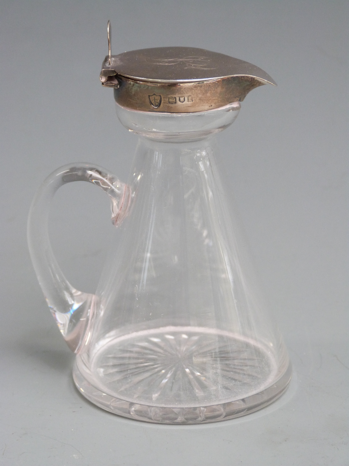 Edward VII hallmarked silver mounted cut glass whisky noggin, London 1904 maker J & J Maxfield