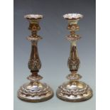 Pair of silver plated candlesticks, height 29cm
