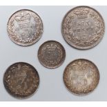A small collection of young head Victorian silver comprising 1886 sixpence VF+ and an 1839