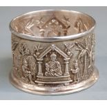 George V hallmarked silver Burmese or Indian style open salt with embossed figures in extensive