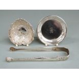Pair of Georgian hallmarked silver sugar tongs with shell bowls, lion passant and maker's mark
