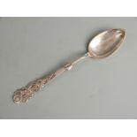 Danish white metal dessert spoon with Art Nouveau style handle, silver marks for 1907, maker