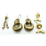 A group of Victorian earrings,including yellow metal