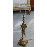 Figural gilt metal cherub lamp, height 135cm
