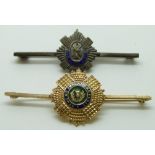 A 9ct gold brooch Scottish Order of the Thistle brooch and a silver Scottish military Royal Scots