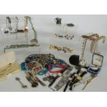 A collection of costume jewellery including silver necklace, earrings, Miracle bracelet &
