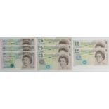 Three consecutive 'S Kentfield' UK £5 banknotes, together with five 'Andrew Bailey' examples, two of
