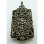 French silver lorgnettes pendant set with marcasite, 5.5 x 2.5cm