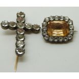 Georgian pin set with paste in the form of a cross and a Georgian brooch set with a foiled quartz