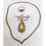 A 9k gold necklace and a further 9ct gold necklace with 9ct gold pendant, weight of both 9.0g