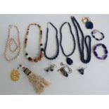 An agate necklace, a pearl necklace, lapis lazuli necklace, bracelet and earrings etc