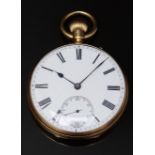 Alfred Smythson 18ct gold keyless winding open faced pocket watch with inset subsidiary seconds