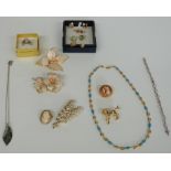 A collection of costume jewellery including a silver ring, silver bracelet, cameo etc