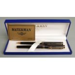 Waterman Ideal ballpoint pen set with tortoiseshell barrel and cap and gold plated fittings, in