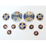 Two Bilston enamel buttons and further gilt and enamel buttons