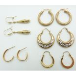 Four pairs of 9ct gold earrings, 3.3g
