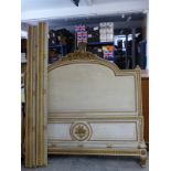 19thC French double bed with carved and gilded decoration, W156 x H156 (headboard)