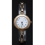 Rolex 9ct gold ladies wristwatch with blued hands, Arabic numerals, gilt minute markers, white