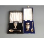 Two cased hallmarked silver christening or egg cup sets, weight of silver 80g