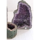 Two large amethyst cathedral geodes and one other, largest measuring 36cm high