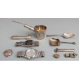 Two hallmarked silver caddy spoons, one Chester 1899 with crown finial, hallmarked silver posy
