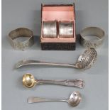 Two pairs of hallmarked silver napkin rings, Georgian hallmarked silver sifter spoon, London 1820,