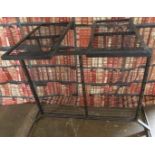 Industrial/haberdashery/shopfitting steel weldmesh ans oak display hanging rail and shelf units, the