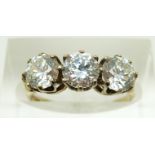 A 9ct gold ring set with three cubic zirconia, 2.3g, size L