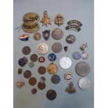 Small collection of coins and badges including Elizabeth I hammered sixpence 1582