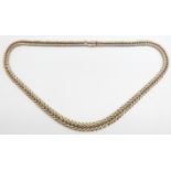 A 9ct gold necklace with graduated  V shaped links, 33.3g, 19cm drop.