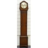 An oak cased three train granddaughter clock with three train movement, 135cm tall