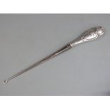 William Cummings silver hallmarked boot button hook, London 1895, the steel hook leading to a silver