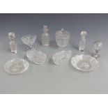 Nine pieces of Georgian/Victorian cut glass including perfume bottles, preserve jar, salts etc.