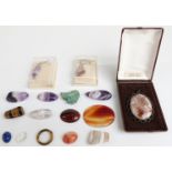 Sixteen pieces of agate and amethyst jewellery, pebbles, samples etc