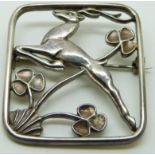 George Ballamy for George Tarrant brooch, depicting a jumping deer amongst clover/ shamrock,