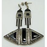 Art Deco silver and marcasite brooch and matching earrings