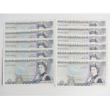 Five consecutive 'D H Somerset' UK £5 bank notes. All crisp and uncirculated